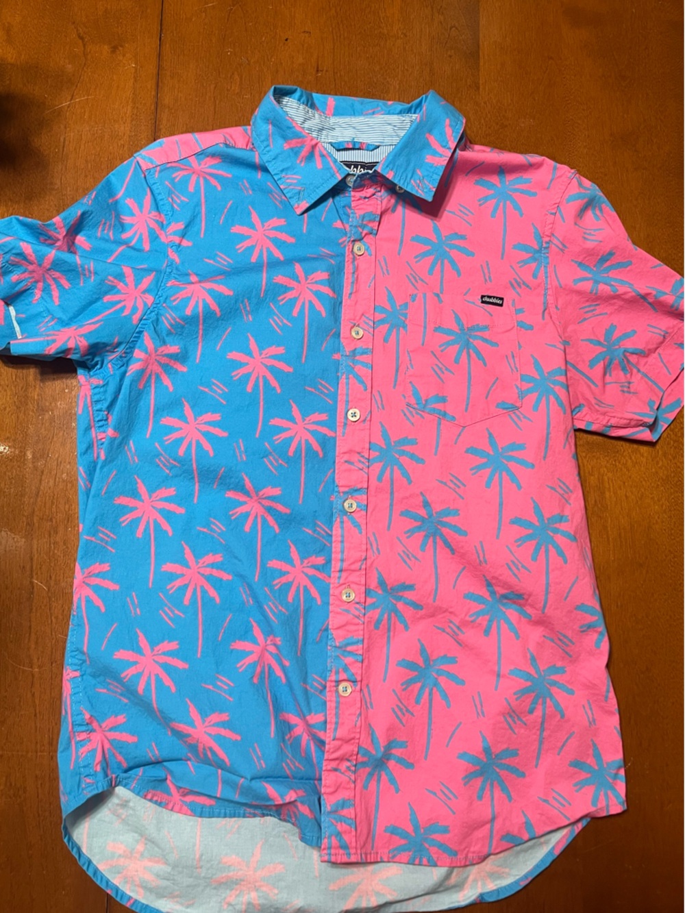 chubbies Colorblock Palm Print Button-Up Shirt - Blue & Pink Size S